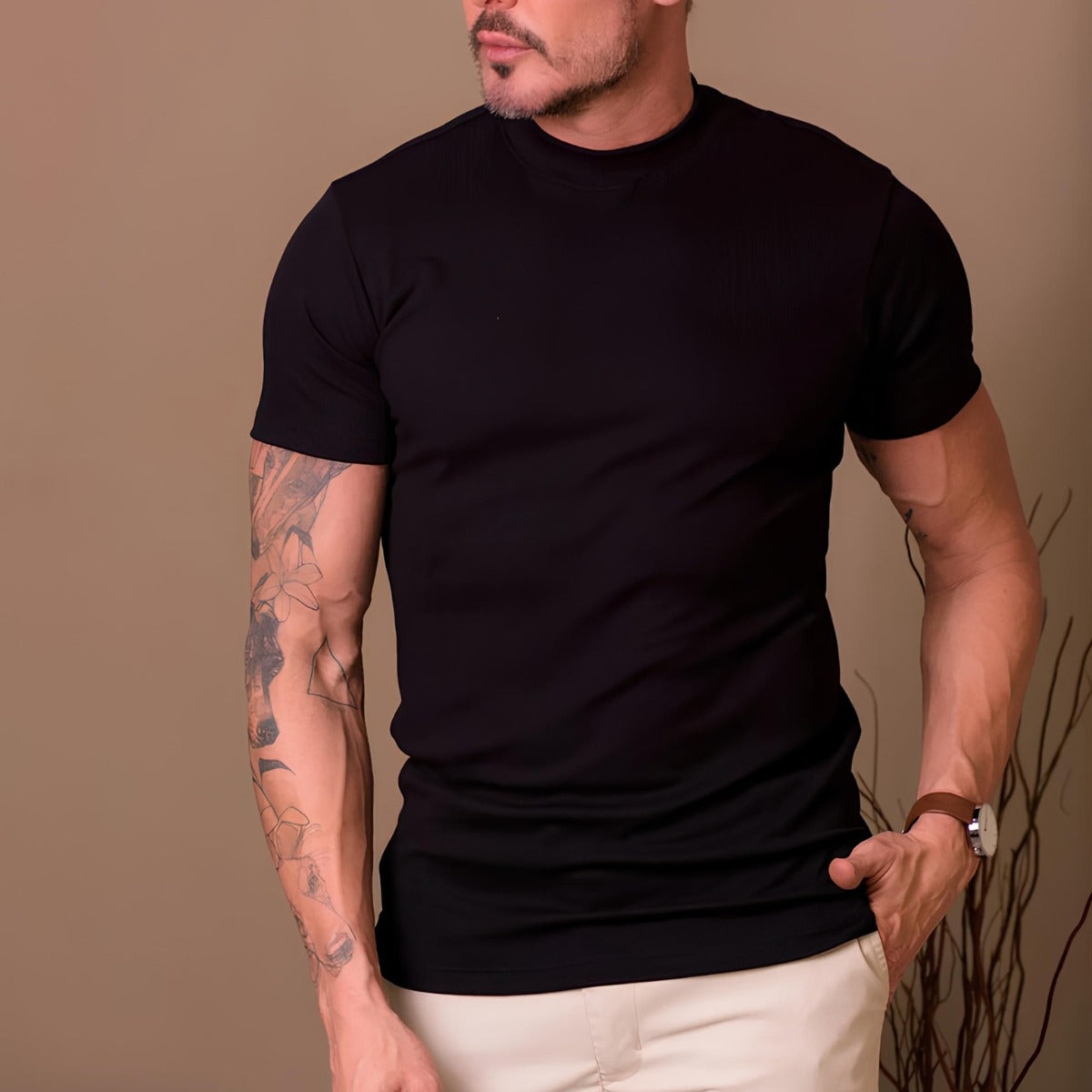 Camiseta Canelada Masculina Gola Alta Clarence