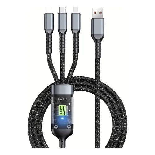 Cabo 3 em 1 reforçado — USB-C, Lightning e Micro USB