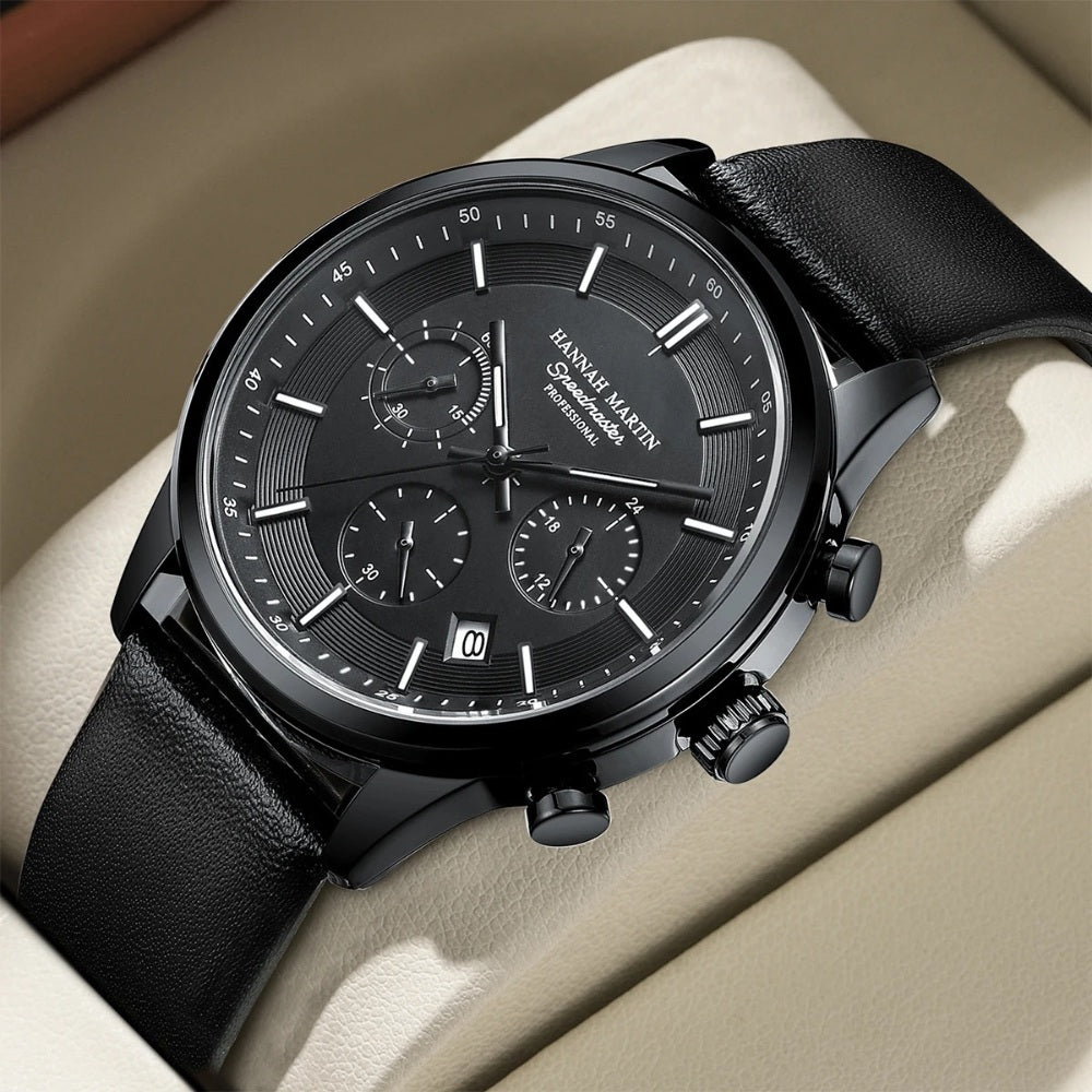 Relógio de Couro Masculino Preto Luxemiro