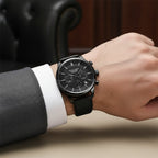 Relógio de Couro Masculino Preto Luxemiro
