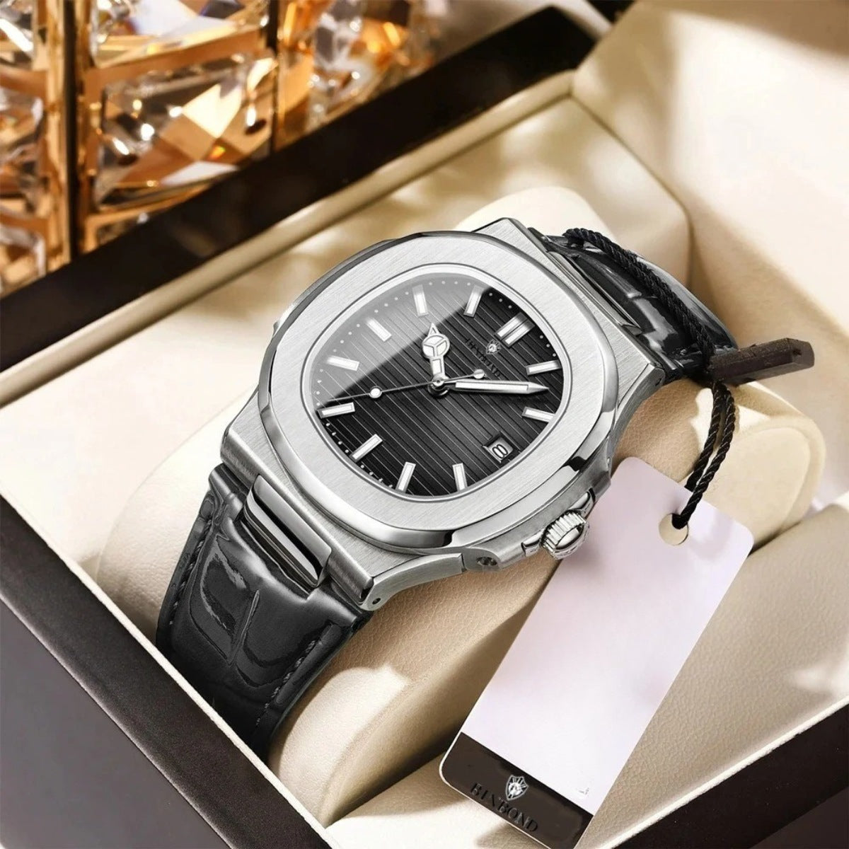 Relógio de Couro Preto Luxe Civano