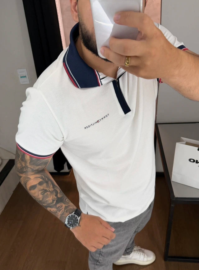 Polo Tommy Hilfiger | Gola Zíper e Friso